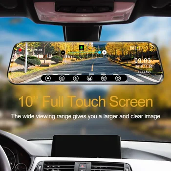 Maiyue star 10 colių jutiklinis ekranas 1080P automobilių DVR brūkšnys kamera, dual lens auto vaizdo įrašymo galinio vaizdo veidrodėliai su 1080p atsargine kamera