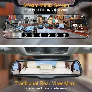 Maiyue star 10 colių jutiklinis ekranas 1080P automobilių DVR brūkšnys kamera, dual lens auto vaizdo įrašymo galinio vaizdo veidrodėliai su 1080p atsargine kamera