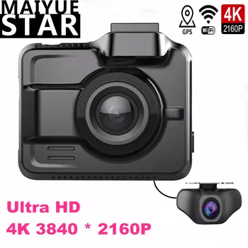 Maiyue star tiesa 4K Ultra HD (3840 * 2160p dvigubo objektyvo kamera automobilio DVR built-in GPS WIFI galinio vaizdo kamera full HD 1080P objektyvas