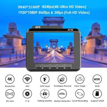 Maiyue star tiesa 4K Ultra HD (3840 * 2160p dvigubo objektyvo kamera automobilio DVR built-in GPS WIFI galinio vaizdo kamera full HD 1080P objektyvas