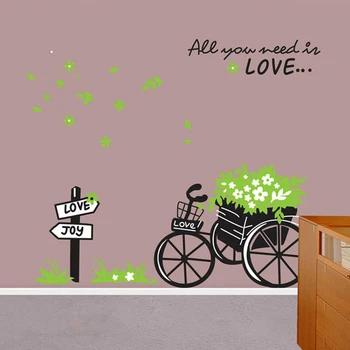 MAMALOOK Romantiškas Gėlių dviratį Meilės Siena Lipdukas miegamojo kambarį Fone Namų Dekoravimo lipdukai ant sienos Freskos meno Lipdukai