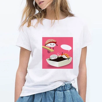 Marškinėliai Moterims 2020 Sushi Gatvė Atsitiktinis Estetinį Aprangos Harajuku Juokinga trumpomis Rankovėmis T-shirt Moterims, Grafinis Tees Moterims