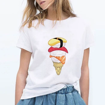 Marškinėliai Moterims 2020 Sushi Gatvė Atsitiktinis Estetinį Aprangos Harajuku Juokinga trumpomis Rankovėmis T-shirt Moterims, Grafinis Tees Moterims