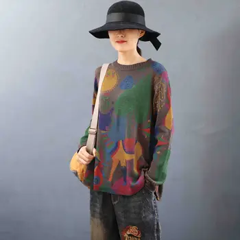 Max LuLu 2020 M. Pavasarį Korėjos Dizaineris Ponios Prarasti Knitwears Moterų Atsitiktinis Spausdinti Megztiniai Derliaus Puloveriai Plius Dydis