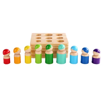Mediniai Vaivorykštė Montessori Žaislai 9 Draugų Peg Lėlės Įstaigų Kūdikių Spalvinga Lizdas Cilindrų Vaikų Švietimo Montessori Žaislas