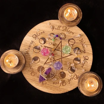 Mediniai Žvakių Laikiklis Astrologija Pentacle Altoriaus Plokštės Vudu Magija Žvakidė Stalo Energijos Papuošalai Taro Prekes