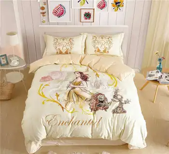 Medvilnės princesė patalynės komplektas mergaitėms rose modelis antklode šalikas padengti twin visiškai dydžių vaikams, lovos, patalynė 3/4/5 pc lakštų geltona