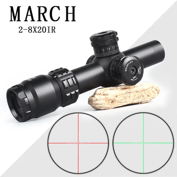Medžioklės Optinį Taikiklį 2-8x20IR Riflescope Reguliuojamas Green Red Dot Medžioklės Šviesos Taktinis taikymo Sritis Tinklelis Optinis Šautuvas taikymo Sritis