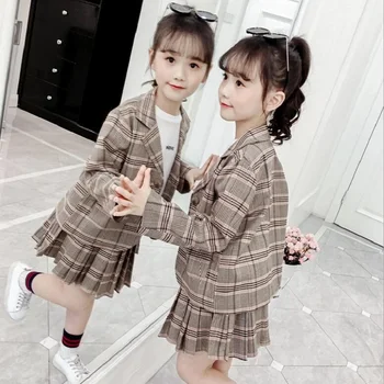 Mergaičių mados kostiumai akademija 2020 m. pavasarį ir rudenį naujų užsienio stilius vaikų sijonas, dviejų dalių krepo kostiumą, 3-12yrs dėvėti