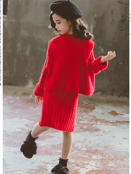 Mergaičių megzti kostiumas rudens drabužiai 2020 naujų korėjos vaikų vakarų stiliaus megztinis kostiumas, sijonas kūdikių madingas dviejų dalių kostiumas