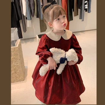 Mergaičių Suknelė Aukso Aksomo Šalis Princesė Suknelės Naujųjų Metų 2021 M. Rudenį Kostiumai Vaikams Žiemos ilgomis Rankovėmis Kalėdų Suknelės