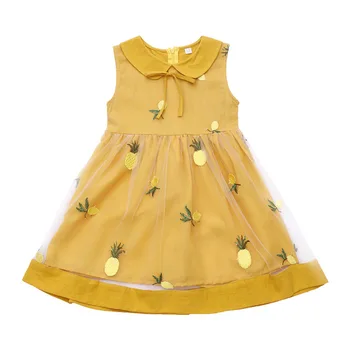 Mergaičių Suknelės Naujos Saldus Princesė Dress Baby Vaikų Mergaičių Drabužius Vestuvių Nėrinių Suknelės, Šaliai, Vaikų Drabužiai, Geltona Ananasų 10Y