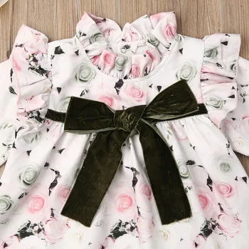 Mergina Dress 2019 Bamblys Kūdikiui Baby Girl Rudens Drabužiai Ilgomis Rankovėmis Gėlių Tutu Suknelė Bowknot Apranga