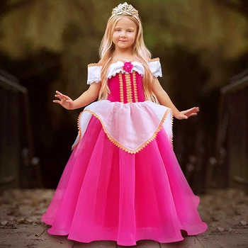 Merginos Princesė Šalies Aurore Suknelė Cosplay Miegančioji Gražuolė Kostiumas Vaikams Rožinės Spalvos Blizgučiais Helovinas Suknelės Išgalvotas Drabužiai Vaikams