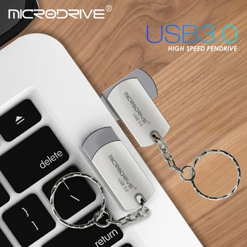 Metalo USB 3.0 Flash Drive, Su key Chain 8GB 16GB 32GB 64GB 128 GB atminties kortelė usb 3.0 Pen Ratai Lengvai atlikti Išorės saugojimo