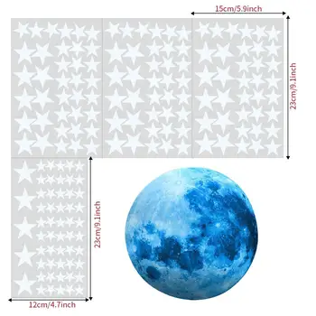 MeterMall 30cm Mėlynas Mėnulis 435pcs Mėlynos Šviesos Moon Star Lipdukas 166pcs Star Decal Apdaila