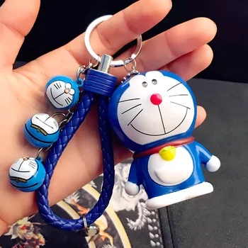 Mielas Animacinių Filmų Doraemon Mergina Žaislai Kailio Kamuolys PomPom Pp Pp Keychain Moterų Odinis Diržas Metalo, Raktų Žiedas Grandines Automobilių Maišelį, Žavesio Dovana