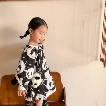 Mielas Kūdikis Mergaitės korėjos stiliaus Panda ilgomis Rankovėmis Princesė Suknelė Mergaitėms Mados Vaikai Laisvi Kasdieniai Drabužiai