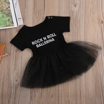 Mielas Vasarą Vaikai Rompers Laiškas Spausdinti Kūdikiui Baby Girl Tiulio Rock N Roll Romper Mielas Kūdikis Mergaitėms Trumpomis Rankovėmis Apranga Sunsuit