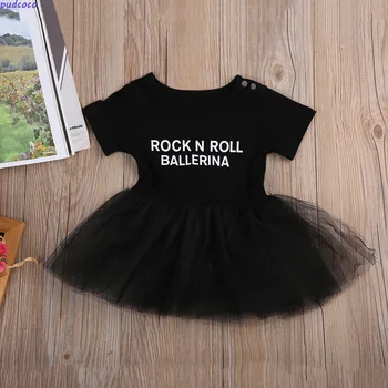 Mielas Vasarą Vaikai Rompers Laiškas Spausdinti Kūdikiui Baby Girl Tiulio Rock N Roll Romper Mielas Kūdikis Mergaitėms Trumpomis Rankovėmis Apranga Sunsuit
