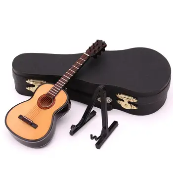 Mini Klasikinė Gitara Miniatiūrinis Modelis, Medinės Mini Muzikos Instrumentas, Modelis Stalo Dekoravimas Ornamentais su Byla Stovas Laikiklis