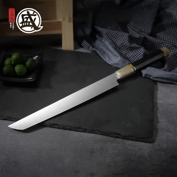 MITSUMOTO SAKARI 34 sluoksnių VG10 Damasko plieno 9.4 colių Takohiki peilis Japonų Suši, Sašimi peilis su Ebony rago rankena