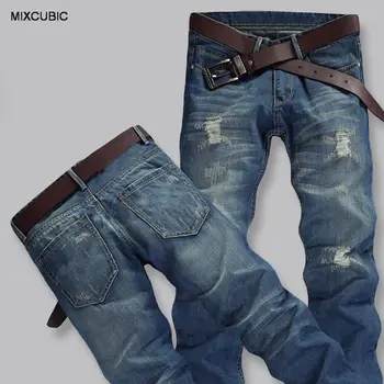 MIXCUBIC Rudenį Europoje retro stiliaus Nulio skyle skalbimo džinsai vyrams, Verslo atsitiktinis slim kankina džinsai vyrams,didelio dydžio 28-38