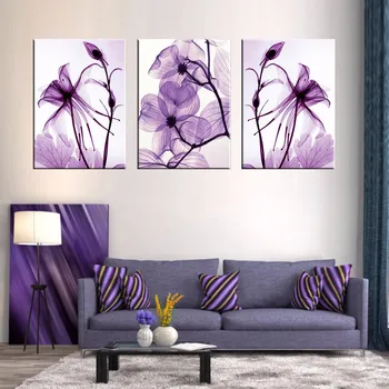 Modulinė Nuotraukas Kambarį Tapybos 3 Skydelis Violetinė Gėlė Abstrakti Nuotrauka, Sienos Dekoratyvinis Sistemą, HD Plakatas Drobė
