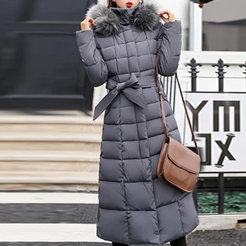 MONERFFI 2020New Stiliaus Madinga Kailio Moterų Žiemos Striukė Medvilnės Paminkštintas Šiltas Maxi Puffer Coat Ponios Ilgi Paltai Parko Femme Striukė