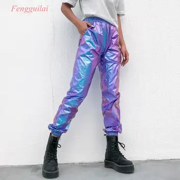 Moterims, Hip-Hop Šokių Drabužius Lazerio Šviesą Atspindinčios Trumpas Drabužių Streetwear Hipster Cool Girl Blizgučiai Viršuje Kelnės Rinkinys