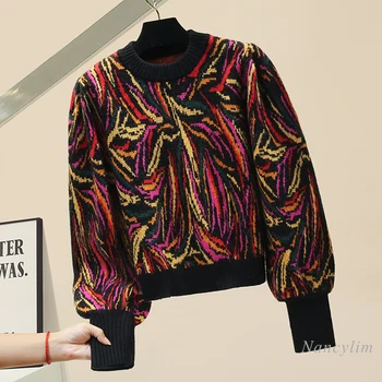 Moteris Rudenį Spausdinti Megztinis Megztas Megztinis moteriški Megztiniai 2020 M. Naujas Stiliaus Moteris Prarasti Trumpas Išorinis sluoksnis Lady Džemperiai