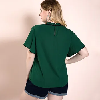 Moteris vasarą plius dydis viršūnes moterų palaidinė didelis trumpomis rankovėmis elegantiškas atsitiktinis palaidų bowknot O kaklo marškinėliai, žalia 4XL 5XL 6XL 7XL