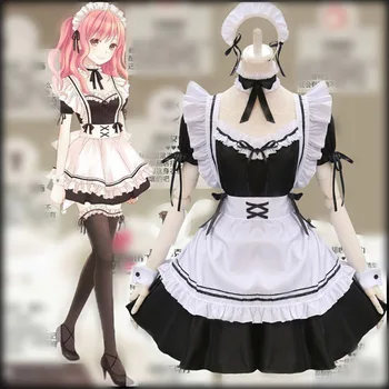 Moterys Kambarinės Apranga Anime Ilga Suknelė Juoda ir Balta Prijuostė Suknelė Lolita Suknelės Cosplay Kostiumų Anime Cosplay
