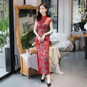 Moterys Rytų Lady Pokylių Trumpas Rankovės Qipao Tradicinės Kinų Vestuvių Suknelės, Elegantiškas Klasikinis Plonas Ilgas Cheongsam