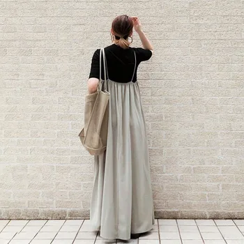 Moterų Atsitiktinis Ilga Suknelė Vasarai Paprasto 2020 Korėjos Janpanese Stilius Laisvas Spageti Dirželis Plisuotos Suknelės Moterų Maxi Suknelė