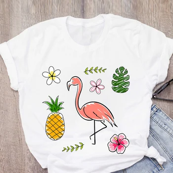 Moterų Grafinis Ananasų Flamingo Gėlių Spausdinti Vaisių Vasarą Lady Viršūnės T-Shirt Marškinėliai Moteriški Drabužiai Tee Moterų Marškinėliai