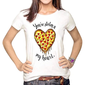 Moterų Harajuku Spausdinti marškinėliai, Pica Mano Širdis Įgulos Kaklo marškinėliai Tumblr Punk Blusa Viršūnės Baltos Plius Dydis XL WMT272