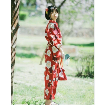 Moterų Japonų Kimono Tradicinių Raudonųjų Gėlių Spausdinti Visą Rankovės Azijos Stiliaus Haori Kostiumas Yukata Seksuali Suknelė Moteris Dėvėti Drabužiai