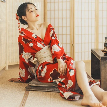 Moterų Japonų Kimono Tradicinių Raudonųjų Gėlių Spausdinti Visą Rankovės Azijos Stiliaus Haori Kostiumas Yukata Seksuali Suknelė Moteris Dėvėti Drabužiai