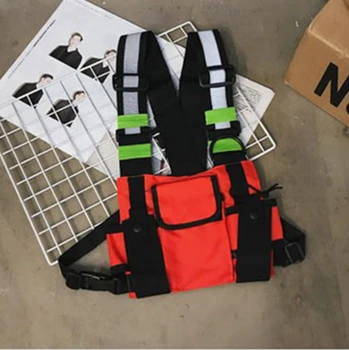 Moterų Krūtinės Įrenginys Maišelį Neoninė Žalia Funkcinės Taktinis Diržas Pack Multi-pocket Vest Hip-Hop Streetwear Reguliuojamas Unisex Atspindi