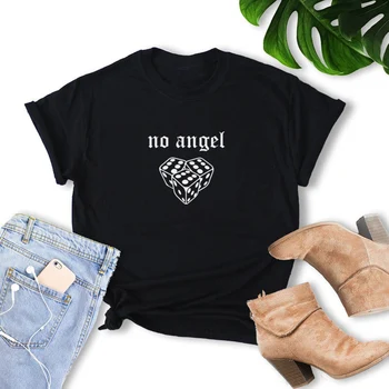 Moterų No Angel Black, Gothic Marškinėliai Egirl Mados Grunge Stiliaus Ragana Medvilnės Marškinėlius Negabaritinių Trumpas Rankovėmis Tee Moteris Viršuje