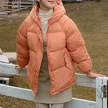 Moterų Parkas Striukė Mados Saldainiai Spalvos Kieta Storas Šiltas Žiemą Gobtuvu Kailis Žiemos Parkas Korėjos Stiliaus Outwear Striukė