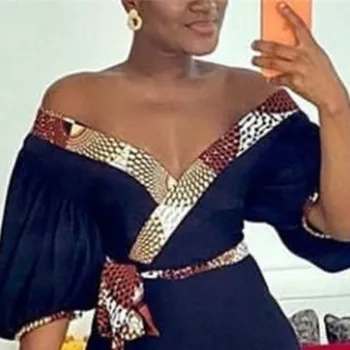 Moterų Sexy Šalis Suknelė Spausdinti Giliai V Kaklo Išjungti Peties Varčias Mini Lengh Bodycon Afrikos Omighty Dienos Naktį Suknelė Plius Dydis 2XL