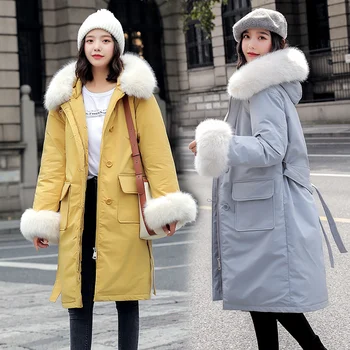 Moterų žiemos striukė naujas žieminis paltas moteris 2020 slim vidutinio ilgio pankų drabužių mados didelis kailių apykaklės storio žemyn kamšalu striukė