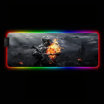 MRG Filmą Battlefield 3 RGB Žaidimų Kompiuterio Pelės Padas Guminis Didelis Gamer Stalas Trinkelės, Led Mause Apšvietimu ir Klaviatūros, Pelės Kilimėlis