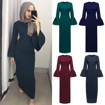 Musulmonų Moterys Maxi Bodycon Apvalkalas Suknelė Elegantiškas Ragų Ilgomis Rankovėmis Varpas Rankovėmis Abaja Jilbab Naujas
