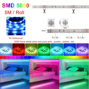 Muzikos Sinchronizavimo Smart LED Juostelės Žibintai, 5M 10M, 15M 20M led žibintai, apdailos RGB 5050 DC 12V Lanksti Juostelės Spalvos Keitimas Diodų Juosta