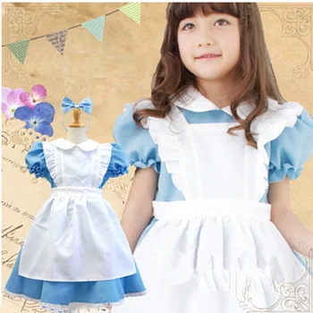 Mėlyna Alice In Wonderland Kostiumas Vaikams Suknelė Lolita Tarnaitė Cosplay Karnavalas Halloween Kostiumai Vaikas Vaikų Mergaičių Grupė