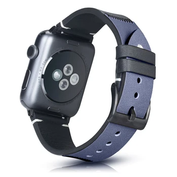 Mėlyna-juoda Odos Mados Apyrankę, Apple Watch Band 6 Serijos SE 5 4 3 2 Susiuvimo Atsitiktinis Dirželis iWatch 40mm 44mm 42/38mm