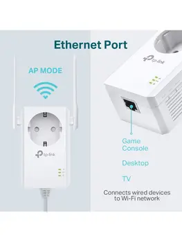 N300 TP-LINK TL-WA860RE WiFi kartotuvas, plug-in apsidraudimo extender (300Mbps), ethernet (10/100Mbps), 2 antenos